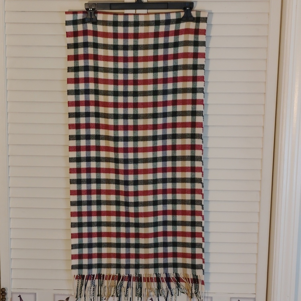 Plaid Fringe Scarf in Cream, Red, Green & Black - Picture 2 of 4